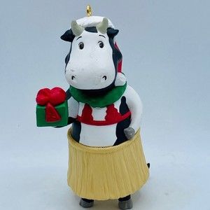 Vintage 1995 Hallmark Keepsake Chirstmas Ornament COWS OF BALI Hula Skirt Gift
